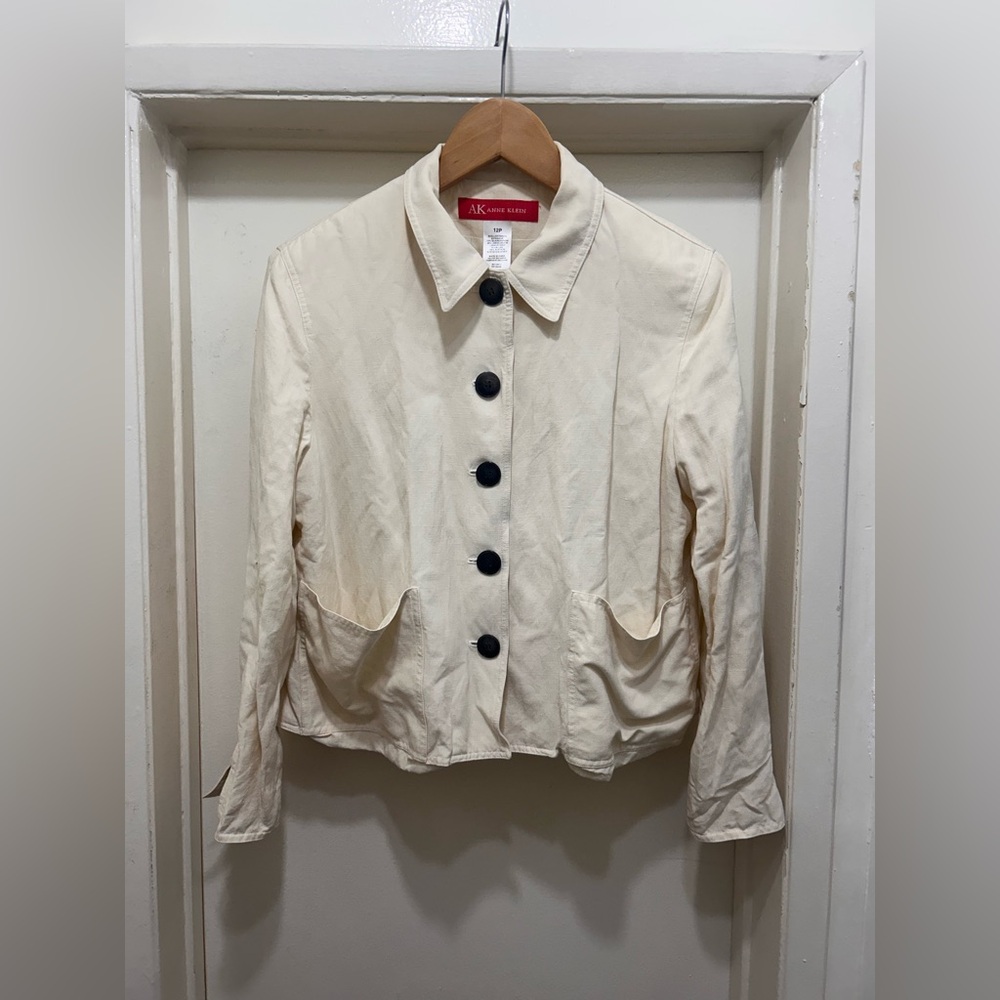 VTG  Y2K Anne Klein Womens Silk Linen Blazer Jacket Ivory Size 12P 12 Petite EUC